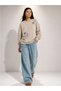 Women's Purple Flower Branch Graphic Comfortable Fit Crew Neck Beige Sweatshirt - 4