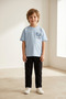 Boy's Baby Blue Printed T-Shirt and Black Sweatpants Combed Cotton Set