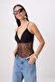 Siyah Askılı Çıtçıtlı Dantel Party Body TPRSS26BD00021 - 2