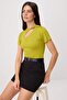Oil Green Straight Fitted/Fitted Window Detail Stretch Knitted Blouse Twoss26Bz00924 - 2