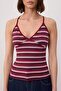Bordo Çizgili Fitted/Vücuda Oturan V Yaka İnce Askılı Kolsuz Pamuk Ribana Örme Bluz TWOSS26BZ00383 - 3