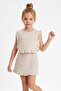 Ecru Plain Woven Girls' Top and Bottom Set Tkdss26Au00128 - 3