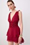 Prom Bordo Kat kat Şifon Korse Detaylı Kısa / Mini Elbise TPRSS26EL00181 - 2