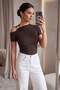 Brown Fitted/Asymmetrical Neckline Accessory Detailed Soft Knitted Undershirt Twoss26Bz00998