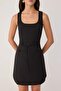 Black Square Neck A-Line/ Bell-Shape Short / Mini Woven Dress Twoss26El00701 - 3