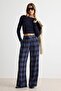 Lacivert Ekoseli Geniş Paça Pantolon TWOAW27PL00013 - 7