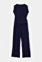 Navy Blue Double Breasted Collar Accessory Sleeveless Top Comfortable Fit Elastic Waist Pants Set Tdrss26Au00050 - 9