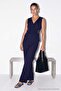 Navy Blue Double Breasted Collar Accessory Sleeveless Top Comfortable Fit Elastic Waist Pants Set Tdrss26Au00050 - 2