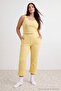 Sarı Çizgili Askılı Beli Lastikli Örme Büyük Beden Pijama Takımı TBBAW27AI00042 - 2