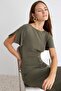 Haki Bodycon/Vücuda Oturan Kayık Yaka Büzgülü Midi Esnek Örme Elbise TWOAW27EL00132 - 2