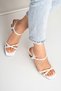 Women's White Patent Leather Stone Buckle Ankle Strap Stylish Sandals with 5 cm Heel - 7