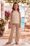 Girl's Leggings with Stone Detail, Spanish Style - Flexible Fabric, Stylish Design (3-14 Years) - Tan