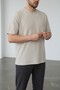 Men's Beige Stripe Detailed Crew Neck Crepe T-Shirt