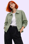 Women's Green Oversize Seasonal Gabardine Jacket with Snap Detail and Inner Pocket