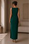Women's Pleated Side Slit Boat Neck Maxi Length Crepe Fabric Dress - 7
