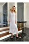 Women's White Lace Detailed Long Silk Dress - 2