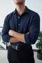 Men's Navy Blue Oversize Relaxed Fit Premium Summer Textured Long Sleeve Muslin Shirt