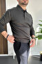 Men's Buttoned Polo Collar Sweater Anthracite Edw231 - 3