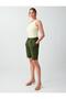 Khaki Linen Blend Straight Cut High Waist Woven Shorts - 3