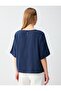 Navy Blue Relaxed Fit Short Sleeve Round Neck Woven Blouse - 5