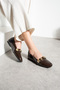 Daily Women's Brown Ballerina Flats with Straps and Gold Buckle, Silent, Lightweight, Soft Sole and Comfortable Shoes 479 - 2