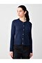 Navy Blue Round Neck Long Sleeve Button Detailed Knitwear Cardigan