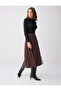 Bitter Brown Relaxed Cut Regular Waist Slit Midi Knitted Skirt