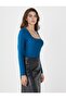 Dark Oil Slim Fit Long Sleeve Square Neck Knitted Blouse - 4