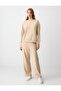 Beige Plain Cut Crew Neck Long Sleeve Modal Knitted Sweatshirt - 2