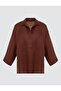 Bitter Brown 100% Linen Relaxed Fit Three Quarter Sleeve Shirt Collar Blouse - 6