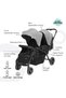 Dois Foldable Twin Stroller with Adjustable Leg Rest - Grey - 2