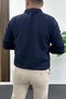 Men's Half Zipper Plain Pattern Polo Neck Sweater Navy Blue Edw424 - 3