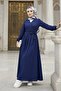 Tie-Up Blouse Skirt Double Set 1465 - Navy Blue - 6