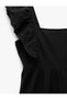 Cotton Lined Ruffled Square Neck Midi Length Scalloped Embroidered Dress - 5