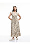 Butterfly Sleeve V-Neck Floral Gimped Flounce Long Dress Bürümcük