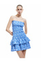 Gipeli Strapless Collar Floral Flounce Slip Mini Dress Wrap - 2