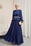 Beli Volan Detailed Stoned Janjan Satin Evening Dress -Laci