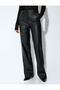 Women's Koton X Sibil Çetinkaya - Pocketed Loose Straight Leg Faux Leather Pants 5Wak40074Ew - 3