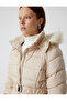 Quilted Puffer Coat Hooded Faux Fur Collar with Belt