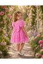 Girl's Pink Rose Detailed Evening Dress - Embossed Tulle Princess Dress