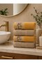 4-Piece Fiore Hand and Face Towel Set 100% Cotton Certified |   Striped Beige and Floral Mustard Towel Set - 2