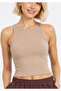Beige Ribbed Halter Collar Knitted Crop Tank Top - 2