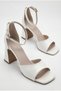 Women's Ankle Strap Elegant Single Strap White Thick Heeled Shoes, Wedding Dress Wedding Shoes - 6