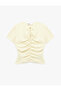 Bürümcük Fabric Textured Slim Fit Short Sleeve Blouse with Window Detail and Draped Waist Accent - 3