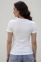 Women's Stone Embellished Stretchy Modal Fabric Crew Neck Short Sleeve White Blouse - 4