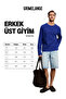 Vigos Men's 100% Organic Cotton Round Neck Regular Fit Long Sleeve Blue Striped T-Shirt - 6