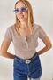 Women's Striped Beige Snap-On Camisole Blouse BLZ-19000171 - 2