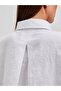 Women's White Oversized Linen Shirt Short Sleeves Loose Shirt - 7