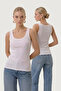 Women's Camisole Crew Neck Ribbed Flexible Basic White Blouse Undershirt - 2