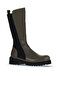 Khaki Leather Women's Flat Boots 01Wt0803 - 2